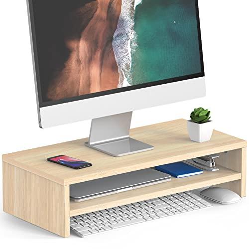 Fitueyes モニター台 パソコン台 モニタースタンド 机上台54cm横幅 木製天板 二段式PC台卓上 パソコンスタンド デスクトップ用 机 | 