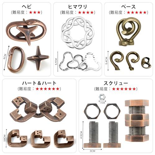 HUAZONTOM 知恵の輪 知恵おもちゃ 5点セット 難易度6〜3 リングパズル