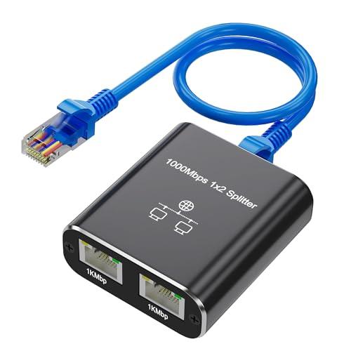 スイッチングハブ LAN ハブ 1入力2出力 Cat6ケーブル付き(1.5m) LAN 分配器 RJ45 高速1000Mbps ネットワーク分配