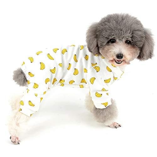 ZUNEA 犬 つなぎ パジャマ 春夏 ロンパース 小型犬 洋服 おしゃれ かわいい バナナ柄 ドッグウエア Tシャツ 部屋着 寝間着 抜け毛防 | 