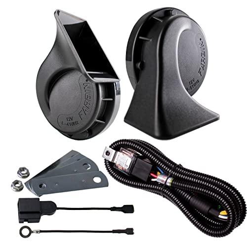 FARBIN 渦巻き型ホーン12V汎用 ツイントーン ホーンセット 組み合わせ二股分岐ハーネスとトヨタ専用ホーンプラグ (12V 黒いのペアホー | 