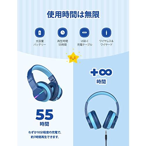 iClever 子供用ヘッドフォン Bluetoothヘッドフォン ワイヤレス キッズヘッドフォン 音量制限付き（74/85 / 94dB） 4 |  | 02