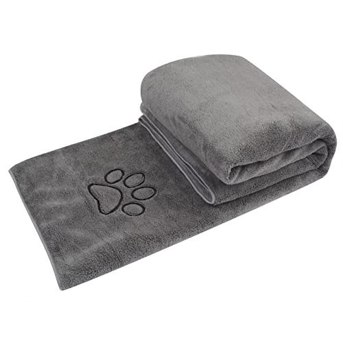 Sunland ペット用 タオル 超吸水 厚手 超ソフト マイクロ ファイバー 犬 猫 体拭き 77cmx127cm ダークグレー | 