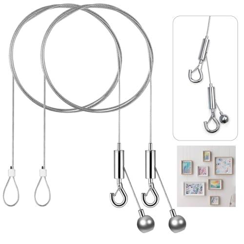 DMEEK ピクチャーレールワイヤー フック 2本セット 316ステンレス鋼 ワイヤーロープ ダクトレール フック 後入れ 自在金具付 ワイヤー | 