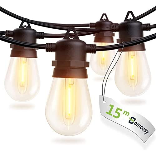 Bomcosy LEDストリングライト 15m イルミネーションライト 防雨型 LED電球15個+灯芯1個 E12ソケット*15個 PC素材 連 | 