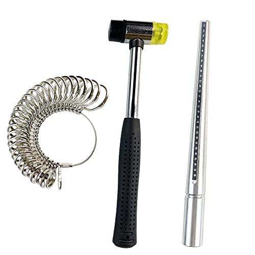 CNSTZBC 指輪 さいず 計測1号-30号対応 便利な リング 指輪 サイズ 調整 ＆ コンビハンマー 補修ツール 3点 セット スチール | 