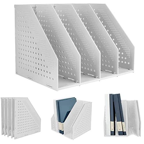 Panavage ファイルボックス 本立て 文具収納 事務用品 卓上棚 オフィス 卓上書類収納 折りたたみ式 4段 オフホワイ | 