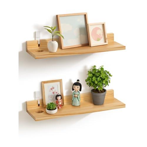 Afuly ウォールシェルフ 壁を傷つけない 天然木製 壁掛け棚 壁掛けラック ウォールラック 賃貸 壁棚 壁面収納 2個セット飾り棚 充電専用 の商品画像