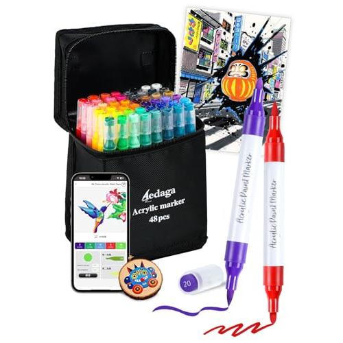 アクリルマーカー 48色セット 色付き号水性ペン アプリ付き カラーペン