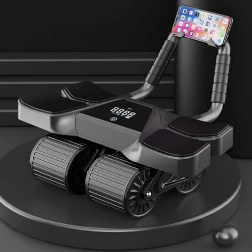 腹筋ローラー アブローラー 四輪LCDディスプレイ 自動スプリングバック腹筋 ローラー 静音 type-c充電 スマホスタンド付き 膝マット付き | 