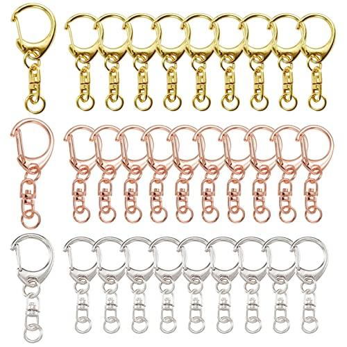 YFFSFDC キーホルダー金具3色30個入り回転カン付き ハンドメイド キーリング アクセサリー DIY 手芸用品 パーツ ゴールドシルバーロ | 