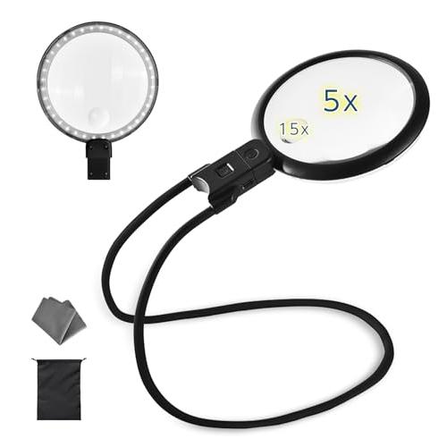 ZenCT 拡大鏡 ルーペ 首掛け 倍率5倍&15倍 2種類レンズ USB充電式 直径