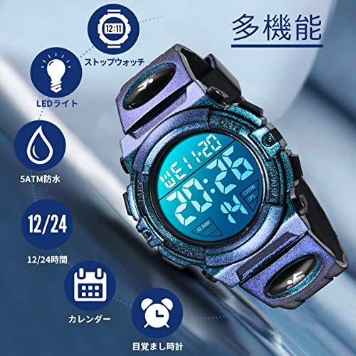 子供腕時計 ボーイズスポーツウォッチ アウトドア多機能防水 アラート 日付曜日表示 デュアルタイム LED アナログ表示 女の子男の子 デジタル |  | 01