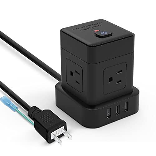 MSCIEN 電源タップ 4AC+3USBポート 延長コード2m キューブ型電源タップ 一括スイッチ付き アース付き 小型マルチタップ ブラック | 