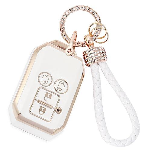 [ZANEKO] キーケース適合スズキ新型スペーシアキーカバー スペーシアカスタム ソリオ フレアワゴン スマートキーケース 軽量 (ホワイト) | 