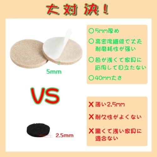 ギノヤ 5mm厚めフェルトパッド 18枚入り 50mm 丸い家具保護パッド キズ防止・防音 (ベージュ) |  | 02