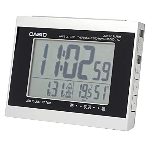 CASIO(カシオ) 目覚まし時計 電波 デジタル ダブルアラーム 温度 湿度 カレンダー 表示 シルバー DQD-710J-8JF9.1×11 | 