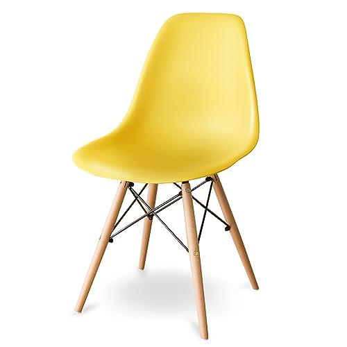 アイリスプラザ(IRIS PLAZA) 椅子 ダイニングチェア シェルチェア おしゃれ 北欧 韓国 勉強 リプロダクト 天然木脚 イエロー PP | 