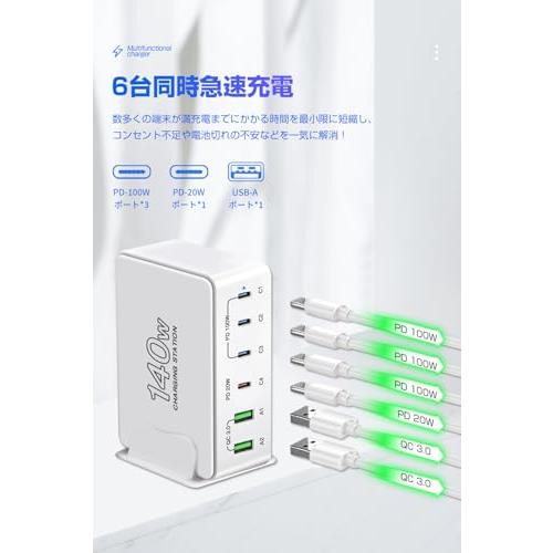 PD充電器 USB充電器 合計140W type-c急速充電器PD 3.0、PPS、QC4+対応