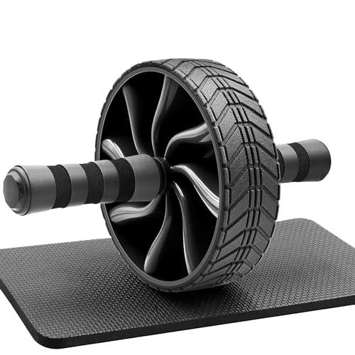 FEELCAT 腹筋ローラー 1輪 静音 アブローラー スリムトレーナー アブホイール 上半身筋トレ 膝保護マット付き (A- 一輪ブラック) | 