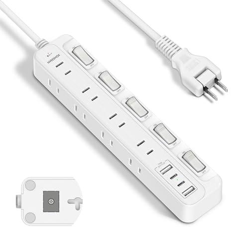 電源タップ マグネット 延長コード 2m 5つ個別スイッチ 8個AC口 2個