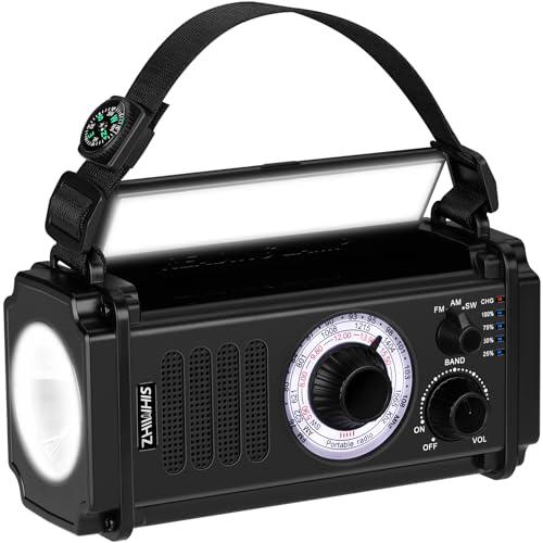 ZHIWHIS 防災ラジオ FM/AM/SW/ワイドFM対応 懐中電灯 手回し充電/ソーラー充電/USB-C充電式/乾電池で使用 10000mA | 