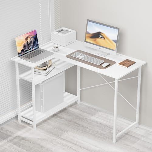 MIYOKI L字デスク パソコン デスク 幅110×奥行48×高さ75cm 左右入替え l字型 コーナー ゲーミング 収納ラック付き 棚板高さ | 