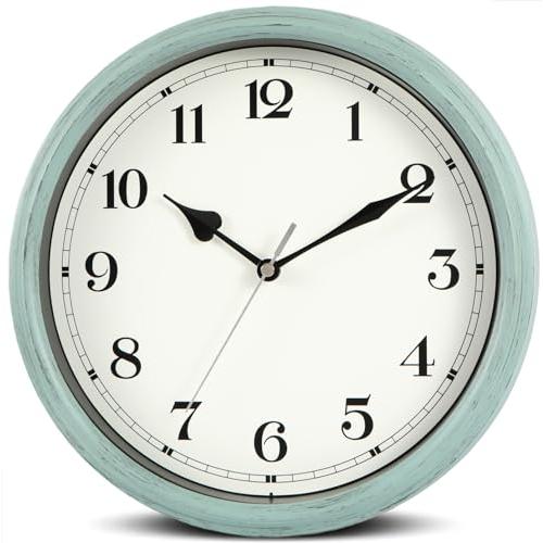 Nbdeal 掛け時計 電波時計 連続秒針 静音 直径28cm アナログ エアリアルレトロ グリーン | 