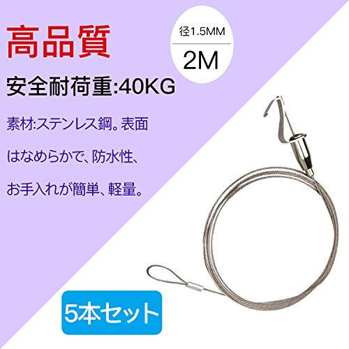 Augsion 5本入 ピクチャーレール ステンレスワイヤー フック 自在金具