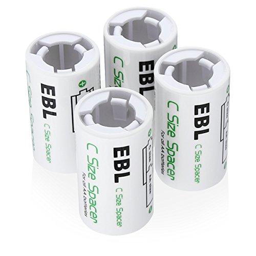 EBL 電池スペーサー (単2タイプ4コ入り) 電池変換アダプター 単３→単２変換 単3形充電池/アルカリ電池用 サイズ変換スペーサー | 