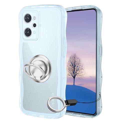 OPPO Reno9 A /Reno7 ケース ブルー ウェーブ リング付き TPU波状の