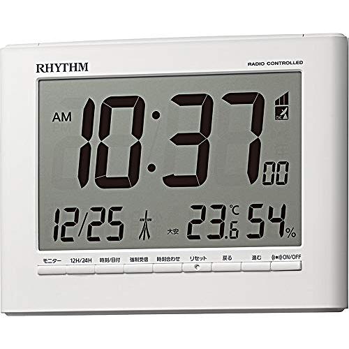 リズム(RHYTHM) 目覚まし時計 電波時計 デジタル 温度 湿度 カレンダー ホワイト 12.9x16.9x2.8cm 8RZ203SR03 | 