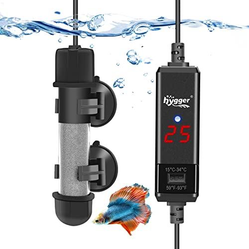 Hygger 水槽ヒーター 100W 石英防爆ガラス 温度調節 水中用ミニヒーター 吸盤付き 40-100L水槽に適用 | 