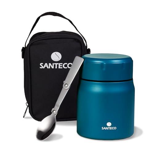 SANTECO ステンレス 保温 スープジャー 真空断熱 500ml 広口 保温保冷 ランチジャー 保温弁当箱 スプーン バッグ付 お手入れ簡単 | 