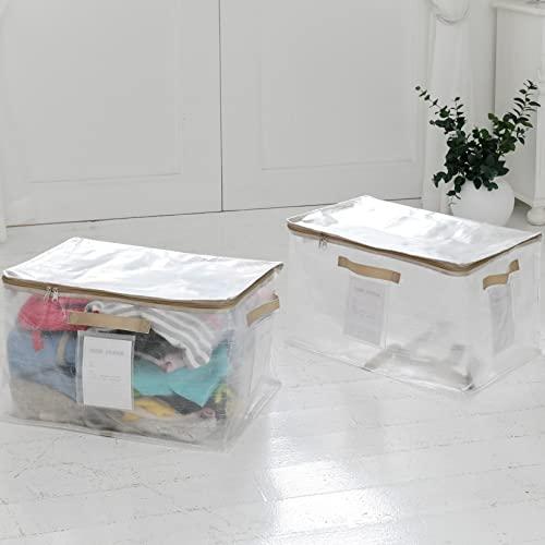 山善(YAMAZEN) 収納ボックス 折りたたみ 2個組 S 幅50×奥行34×高さ30cm (中身が見える/水に強い/内ベルト付/ラベルポケッ | 