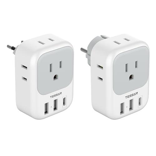 TESSAN 変換プラグ Cタイプ SEタイプ 海外旅行用 4個AC差込口 3USB