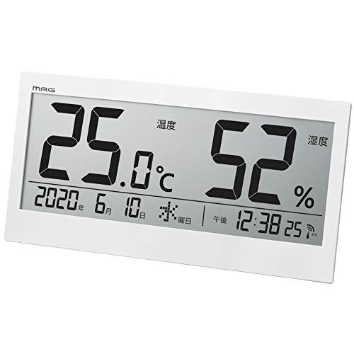MAG(マグ) 温度計 湿度計 温湿度計 大型液晶 デジタル 電波時計 ビッグメーター 大画面 日付 曜日表示 置き掛け兼用 ホワイト TH-1 | 