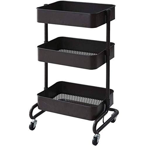 [山善] キッチンワゴン 高さ調節 全体耐荷重60kg メッシュタイプ キャスター付き 幅46×奥行38×高さ81cmg バスケットトローリー | 