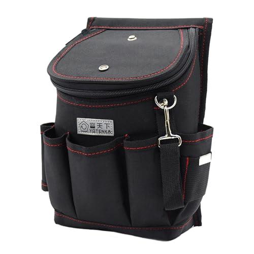 腰袋 電工腰袋 釘袋 フタ付き 二段 工具差し入れ ホルダー付き テープフッカー付き ファスナー式 多機能 大容量 丈夫 | 
