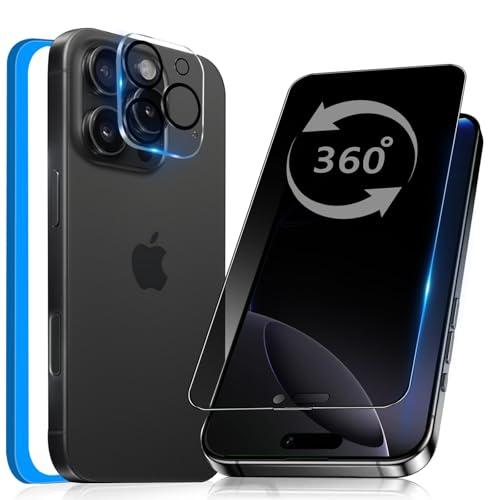 360度 覗き見防止 iPhone16 Pro 用 ガラスフィルム 覗き見防止 360 全方向 液晶保護 フィルム のぞき見 強化ガラス アイフ | 