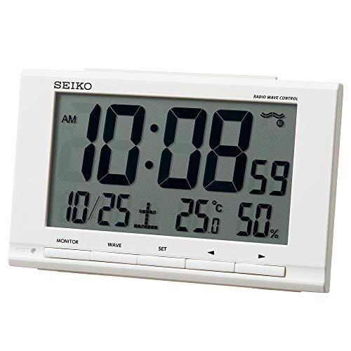 セイコークロック(Seiko Clock) 置き時計 白 本体サイズ:9.1×14.8×4.7cm 目覚まし時計 電波 デジタル カレンダー 温 | 