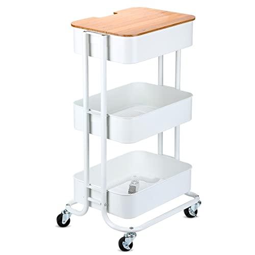 HANKEY キッチンワゴン 天板付き 収納ワゴン ベビーワゴン 台所収納 収納カート バスケットラック 整理棚 キャスター付き 移動式 ３段 | 
