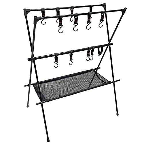 Sutekus キャンプラック ランタンスタンド ハンギング アウトドア ランタンハンガー 掛けフック8個 幅73センチ 高さ90センチ 収納用 | 