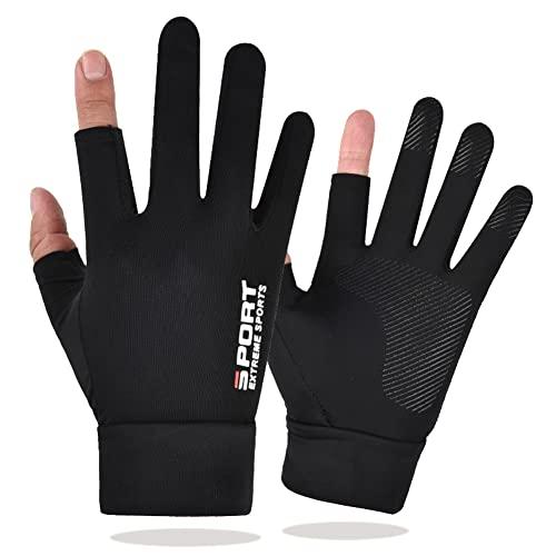 [SCOLORKI] メンズグローブ 春夏用 冷感手袋 薄手 UVカット 日焼け止め 指出し 2本切り 滑り止め スマホ操作 ストレッチ 速乾性 | 