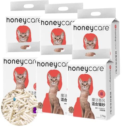 HONEYCARE ハニーケア ミックス猫砂 約5L/2.75KG＊６袋セット おからとベントナイト 猫砂 猫トイレ用品 ネコ砂 固まる 混ぜる | 