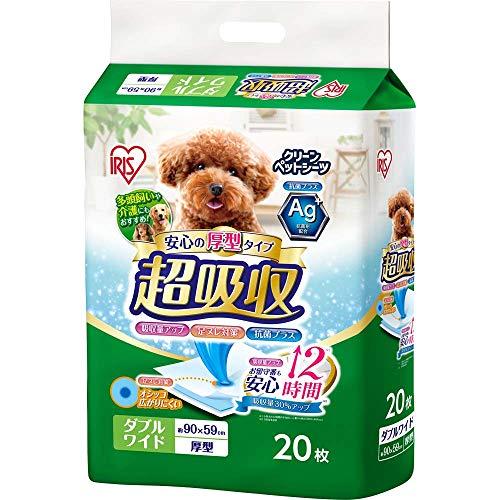アイリスオーヤマ ペットシーツ 厚型 超吸収 抗菌 消臭 中型犬・大型犬 12時間不要 ダブルワイド 20枚入 | 