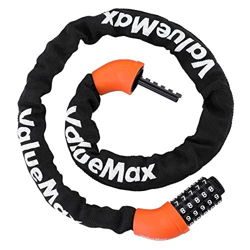 ValueMax チェーンロック バイクロック 自転車ロック 自転車鍵 ダイヤルロック 5桁ダイヤル式 6mm 亜鉛合金強化 パスワード自由設定 | 