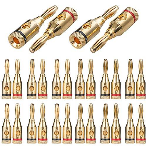 バナナプラグ 24k 金メッキ ねじ込み式 ソルダーレススピーカーケーブル用 壁プレート用 側面 底面接続 (28本セット 赤14/黒14個) | 