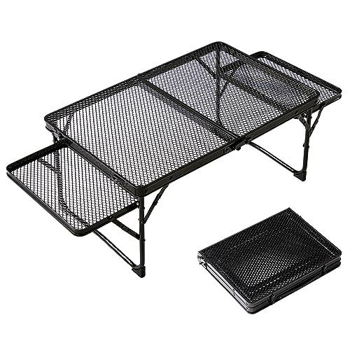 TIMBER RIDGE キャンプ テーブル アウトドアテーブル サイドテーブル付き メッシュ 軽量 折りたたみテーブル コンパクト ローテーブ | 