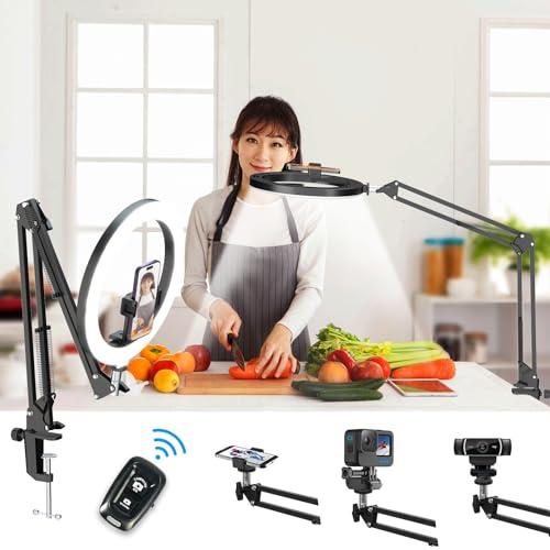 LUXSURE リングライト アーム 撮影用ライト 俯瞰撮影 スマホスタンド ライト付き 10インチ スマホ撮影スタンド 手元撮影用スマホスタン | 